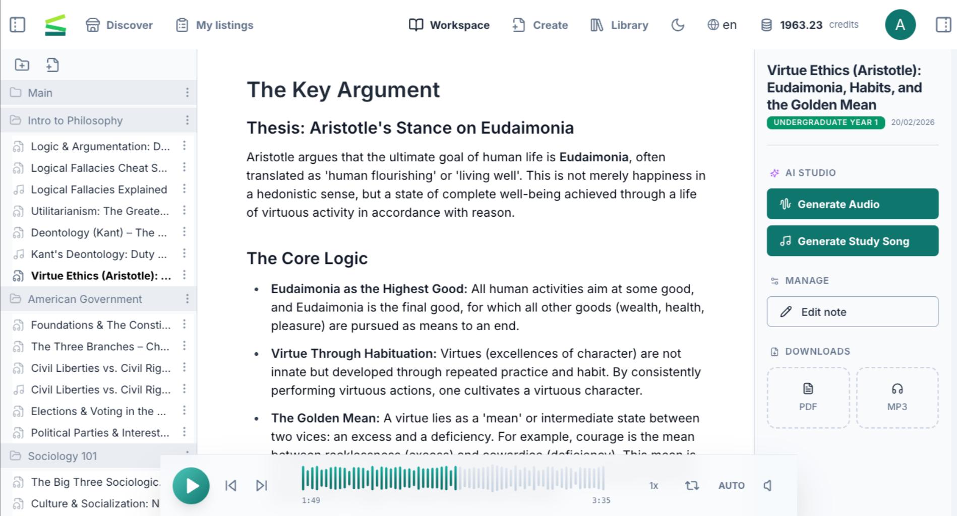 Studinotes Interface